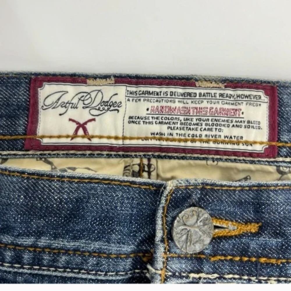 Artful Dodge Jeans, Mens Size 34, Blue Embroidered Relaxed Denim - Picture 7 of 10
